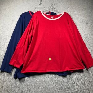 Lands' End T Shirt Tops Women's Plus 3X Blue Red Long Sleeve Lot‎ of 2  STAIN